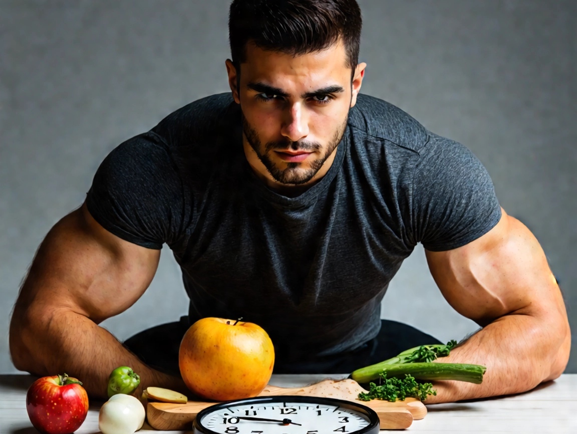 Hombre en ayuno intermitente manteniendo un estilo de vida saludable